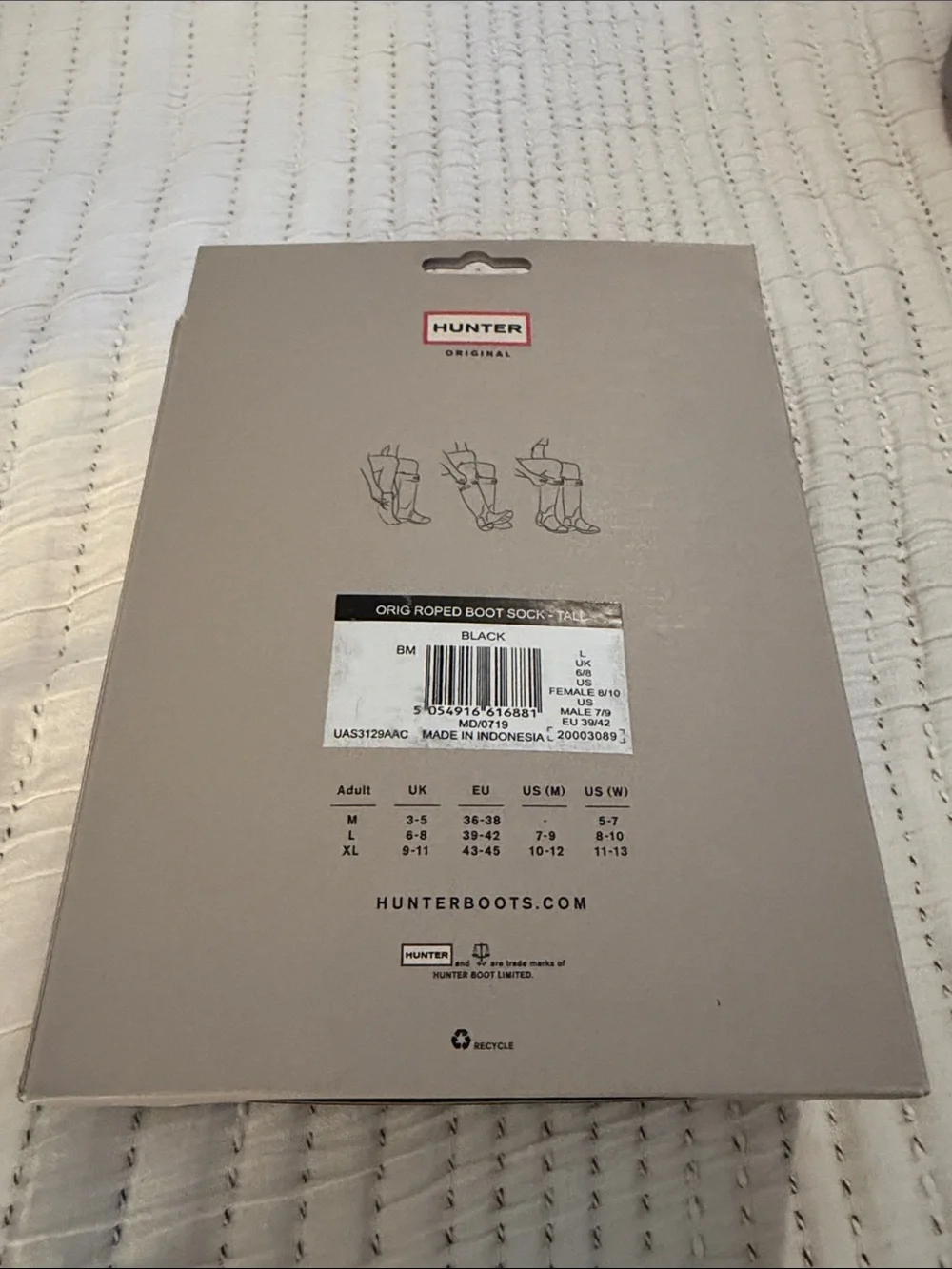 Hunter Tall Original Roped Boot Socks Size Large (new in box)